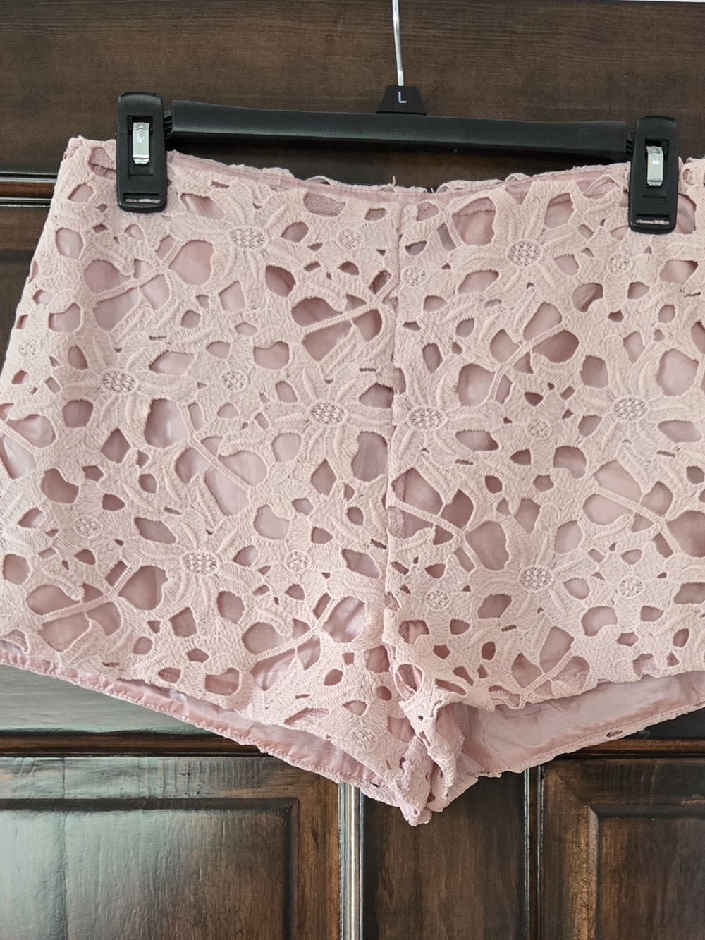 Astr Pink High-Waist Lace Crochet Shorts